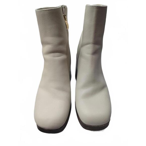 Michael Simon Shoes - Michael Simon Women's Cream Leather Ankle Boots with Block Heel Vintage Retro 70